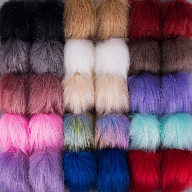 SIQUK 30 Pieces Faux Fox Fur Pom Pom with Elastic Loop Fluffy DIY Knitting Hat Pom Pom Faux Fur Pom Pom for Hats Beanies Scarves Gloves Keychains Bags Accessories (15 Colors, 2 Pcs/ Color) - Image 1